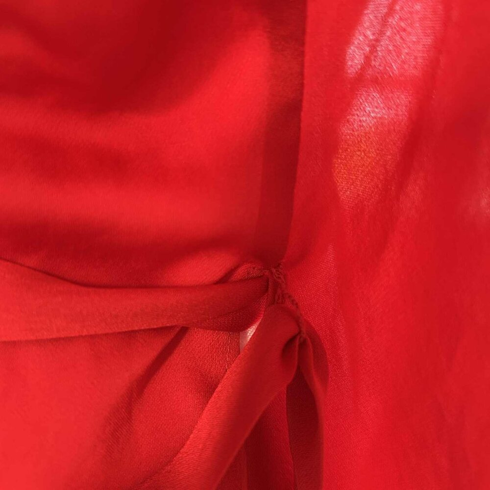 Armani Exchange Poppy Red Satin Side-Tie Wrap Blouse with Flutter Sleeves – US M - Picture 8 of 11